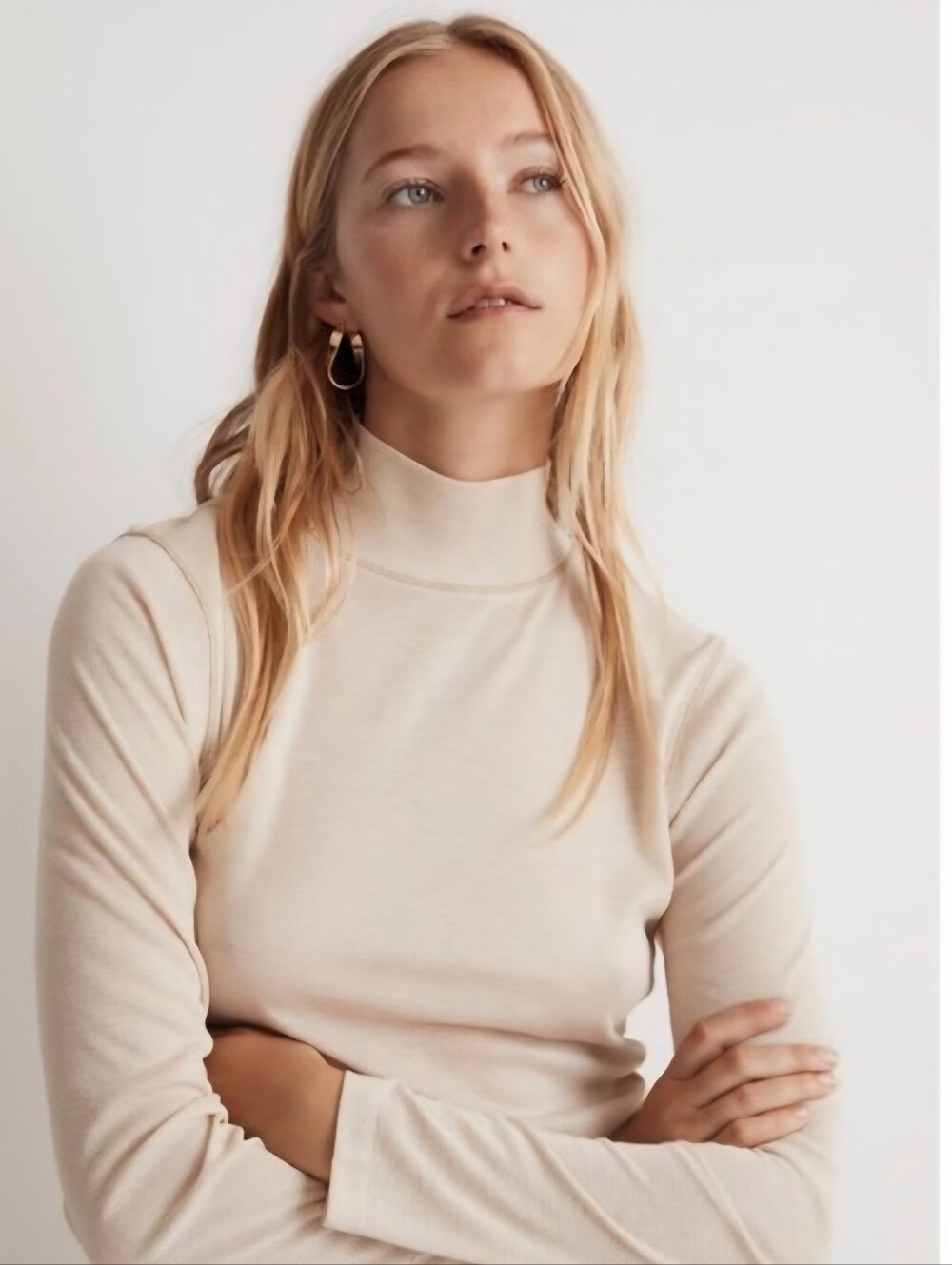 Madewell Semi-Sheer Mock Neck Tee Long Sleeve Top NN260 Women's XS Neutral EUC